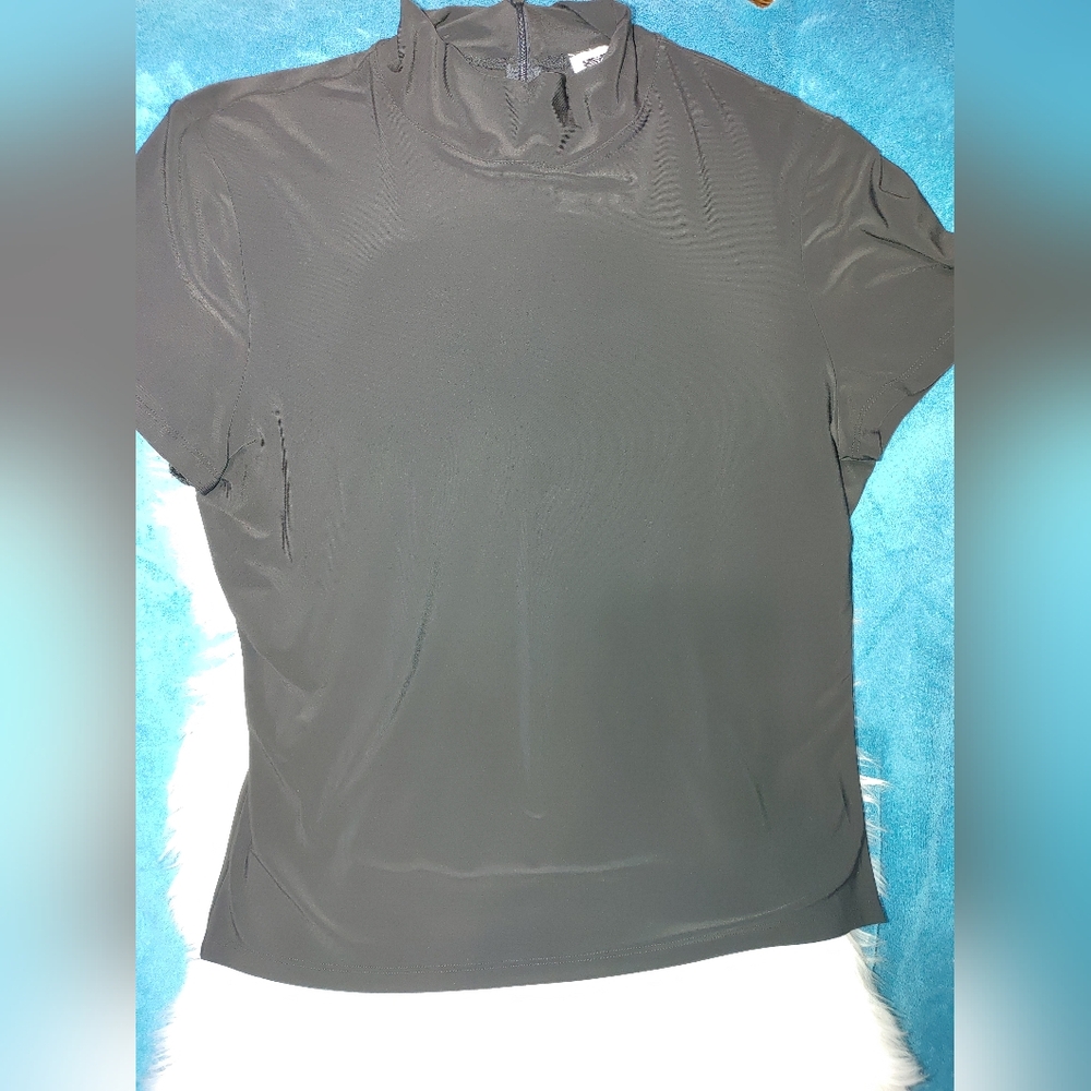 Anne Klein Black Turtleneck Short Sleeves Shirt Top Size XL